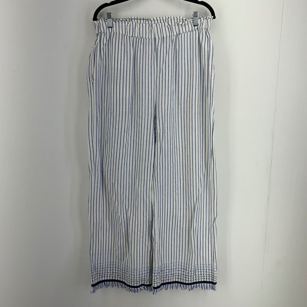 Artsy Resortwear Summer Coastal Wide Leg Pants High Rise Cotton Fringe Large